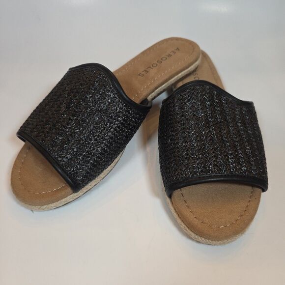AEROSOLES Women's Denville Black Espadrille Flat Slide Sandals Size 8 - Picture 2 of 5
